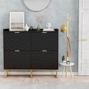 PANN5 - Pantofar 100 cm ingust, 4 compartimente, pantofare, depozitare pantofi, mobilier hol - Negru / Albastru / Gri - Auriu