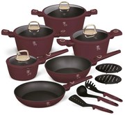 Set de oale si tigai cu capace, 15 piese Leonardo Collection Berlinger Haus BH 8051, antiaderente, strat titan, visiniu mat, inductie, design