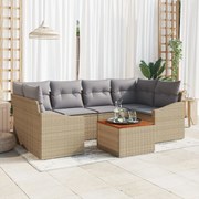 vidaXL Set de canapele pentru grădină cu pernă 7 pcs Bej Rattan poli