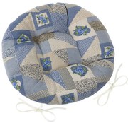 Pernă scaun matlasată rotundă Bellatex EMA Patchwork albastru, 40 cm