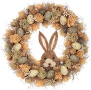 Coroană de Paște Iepure maro cu flori și ouă,diametru 45 cm, 45 x 45 x 9 cm
