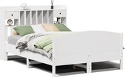 vidaXL Pat cu bibliotecă fără saltea, alb, 140x200 cm, lemn masiv pin