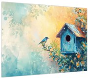 Tablou pe sticlă - Birdhouse, acuarelă, acuarelă (70x50 cm)
