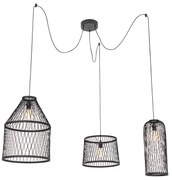 Lampă suspendată inteligentă pentru exterior din ratan negru cu 3 lumini, inclusiv LED - Calamus