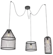 Lampă suspendată inteligentă pentru exterior din ratan negru cu 3 lumini, inclusiv LED - Calamus