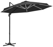 Outsunny Umbrelă de Soare Exterioară cu Lumini LED și Unghi Reglabil, Umbrelă de Grădină din Aluminiu și Poliester, Ø3x2.5 m, Gri | Aosom Romania