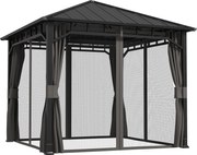 Outsunny Pavilion 3 x 3 m impermeabil stabil rezistent la iarnă pavilion de grădină cu părți laterale, plase, cârlige, acoperiș rigid Gri închis | Aosom Romania