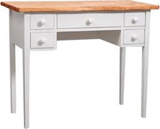 Birou, L100 48 H80 cm, 5 sertare, alb natur antic, lemn masiv