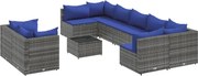 vidaXL Set mobilier de grădină cu perne, 10 piese, gri, poliratan
