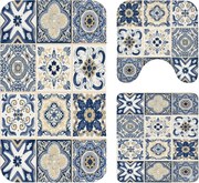 Set covoare baie antiderapante, 3 piese, model ceramic decorativ