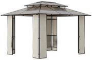 Outsunny Pavilion de Grădină, Pergolă cu Acoperiș Rigid din Policarbonat și Cadru Metalic, cu Acoperiș Dublu, 3.65x3x2.75 m, Maro | Aosom Romania