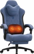 DOWINX Scaun gaming, ergonomic, Incalzire si Masaj cu Role in perna lombara, Șezut cu Arcuri Metalice și Spumă, rabatabil 90°-135°, Suport picioare, rezistent 150 kg, material textil, Albastru