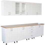 Bucatarie Zebra 260 cm din MDF Alb Mat cu blat termoizolant imitatie artar