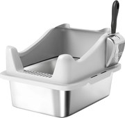 PawHut Litieră din oțel inoxidabil, toaletă pentru pisici, margini înalte, curățare ușoară, 43,1x33,2x25,4cm, gri | Aosom Romania