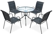 vidaXL Set mobilier de exterior, 5 piese, negru, oțel