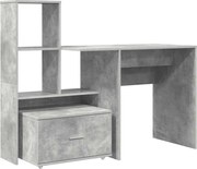 vidaXL Birou cu raft Gri din beton 131,5 x 50 x 106,5 cm Lemn compozit