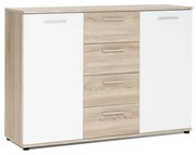 Comoda cu 4 sertare si 2 usi, 120x85x35 cm, stejar sonoma alb, pentru dormitor, living, hol sau birou,