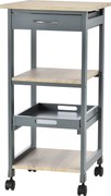 Cărucior de bucătărie Suport pentru alimente cu sertar, 2 rafturi si tavă detașabilă, din lemn 37x37x76cm gri HOMCOM | Aosom Romania