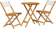vidaXL Set mobilier bistro, 3 piese, textil alb crem/lemn masiv