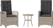 vidaXL Set bistro cu perne, 3 piese, gri deschis, poliratan