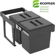 Cos gunoi incorporabil Ekko Easy Jazz 40 Ecomax, cu extragere totala, colectare selectiva, gri antracit, 2 x 15 l Polipropilena Metal, L:340 mm; A:490
