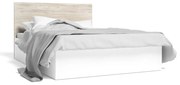 Pat matrimonial alb/cu aspect de lemn de stejar cu spațiu de depozitare 140x190 cm Sahara – Marckeric