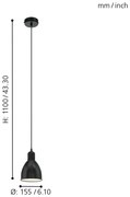 Eglo 55243 - Lustră PRIDDY suspendată pe cablu, 1xE27/60W/230V, negru