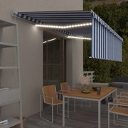 vidaXL Copertină retractabilă manual cu stor&amp;LED, albastru&amp;alb, 5x3 m