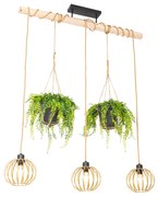 Lampă suspendată rustică aurie cu lemn 3 lumini - Yura