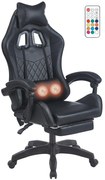 Scaun gaming, sistem iluminare bandă LED RGB, masaj în perna lombară, suport picioare, Negru