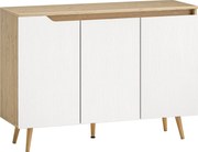 HOMCOM Bufet Bucătărie, Mobilier Bucătărie cu 3 Uși, Rafturi Ajustabile și 5 Picioare din Lemn de Cauciuc, Stil Modern, Bufet pentru Living, Sufragerie, Sală de Masă, Alb și Stejar | Aosom Romania