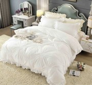 Lenjerie pat dublu, Catifea Deluxe, cu pliuri brodate, 4 piese, Alb