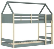 Pat pentru copii în culoare naturală/verde prăfuit de tip casă/supraetajat cu somieră 90x190 cm Valka – Marckeric