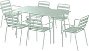 Outsunny Set de grădină - set de luat masa 7 piese cu 1 masă și 6 scaune suprapuse din oțel, verde deschis | Aosom Romania