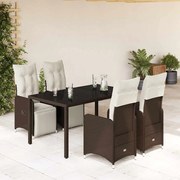 vidaXL Set bistro de grădină, 5 piese, cu perne, maro, poliratan