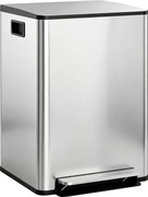 HOMCOM Coș de Gunoi cu 2 Compartimente de 30L, Pedală și Capac Silențios, 47,7x37,5x66,8 cm, Argintiu | Aosom Romania