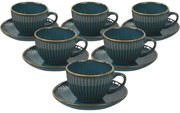 Set de 6 cești din ceramică cu farfurioare Linea210 ml, petrol