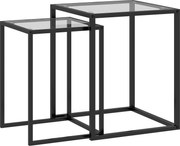 HOMCOM Set de 2 Masute care se Suprapun, Masute de Cafea Moderne care Economisesc Spatiul Patrate din Otel si Sticla Securizata, Negru | Aosom RO