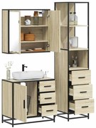 vidaXL Set mobilier de baie, 3 piese, stejar sonoma, lemn prelucrat