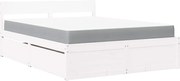 vidaXL Pat cu sertare și saltea, alb, 140x200 cm, lemn masiv pin