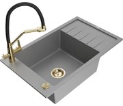 Mexen Elias chiuvetă de bucătărie din granit cu o cameră și scurgător, cu baterie Duo, gri - 6511-71-671701-57-G