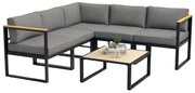 Outsunny Set de Mobilier de Grădină din 6 Piese, Set de Exterior cu Masă și Canapea cu cadru din Aluminiu cu Cotiere, 65x65x31 cm, Gri | Aosom Romania