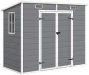 Outsunny Căsuță de Grădina pentru Unelte cu Podea, 2 Uși, Încuietoare și Acoperiș Înclinat, 238x125x183 cm, Gri | Aosom Romania