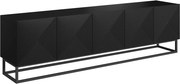 Comodă TV Asha 200 cm cu front canelat și cadru metalic - negru mat