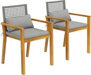 Outsunny Set 2 Scaune Lemn Acacia cu Perne și Perne Decorative, Natural. | Aosom Romania