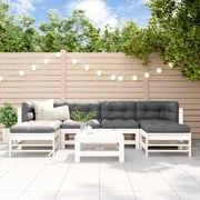 vidaXL Set mobilier de grădină, 7 piese, alb, lemn masiv de pin