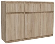 Comoda cu 3 sertare si 3 usi, moderna, fara manere, 120x85x33 cm, stejar sonoma, pentru living, dormitor, hol, Bortis Impex