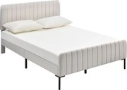 Pat dublu tapițat din țesătură de in 160x200 cm, cu tăblie reglabilă și somieră cu lamele, fără saltea, Gri+Bej