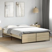 vidaXL Cadru de pat, stejar sonoma, 120x190cm, lemn prelucrat și metal