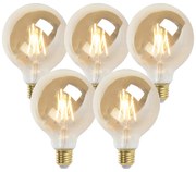Set de 5 becuri LED cu filament E27 reglabile G95 auriu 5W 380lm 2200K